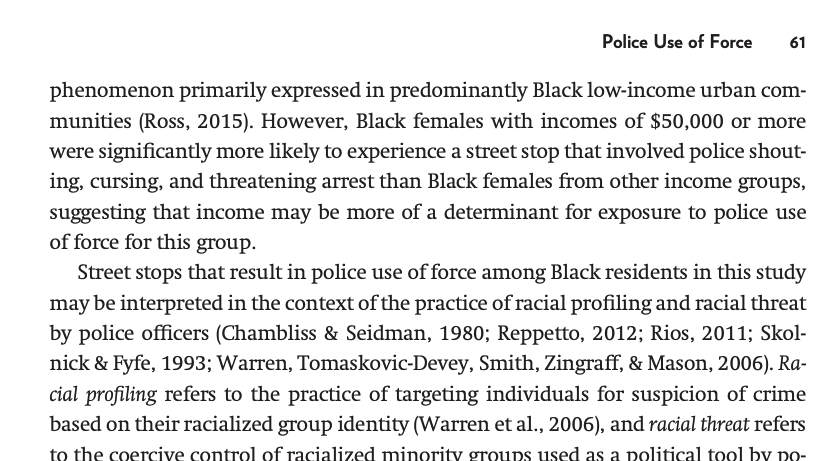 And here is something crazy: The group who cops are more likely to curse at, THREATEN to shoot, or handcuff is THE RICHEST BLACK WOMEN!I know it doesn't make any sense.And most of these studies are ONLY for police shooting DEATHS. They don't count the people who survive