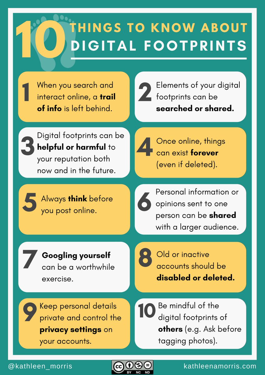 Backpack_Coach's tweet image. This is a great graphic by Kathleen A Morris on #digitalfootprints and the role they play in your #onlinepresence ! The sooner you read &amp;amp; follow these #socialmediatips the better. #jobhouse #coachtip