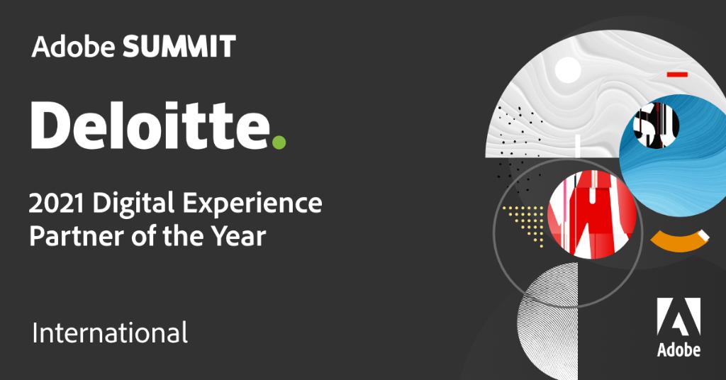 DeloitteDigital's tweet photo. We're proud to named @Adobe 2021 Digital Experience Partner of the Year - International.  This recognizes our commitment to helping clients across the globe elevate the human experience. See us elevate #HX next week at @AdobeSummit. @AdobePartner 

https://t.co/jz00mLz4tj https://t.co/LNwUoTnC7g