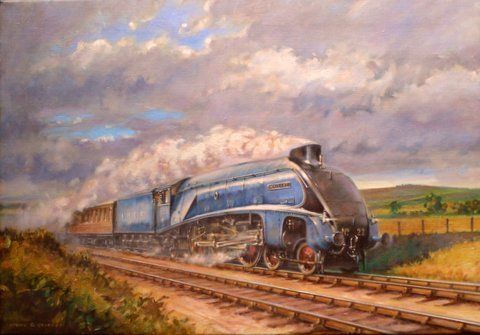 The Art of Album Covers .Painting of the A4 Pacific ’Mallard’ - holder of the world speed record for steam traction, by Paul Gribble .Used by Blur on Modern Life Is Rubbish, released 1993.
