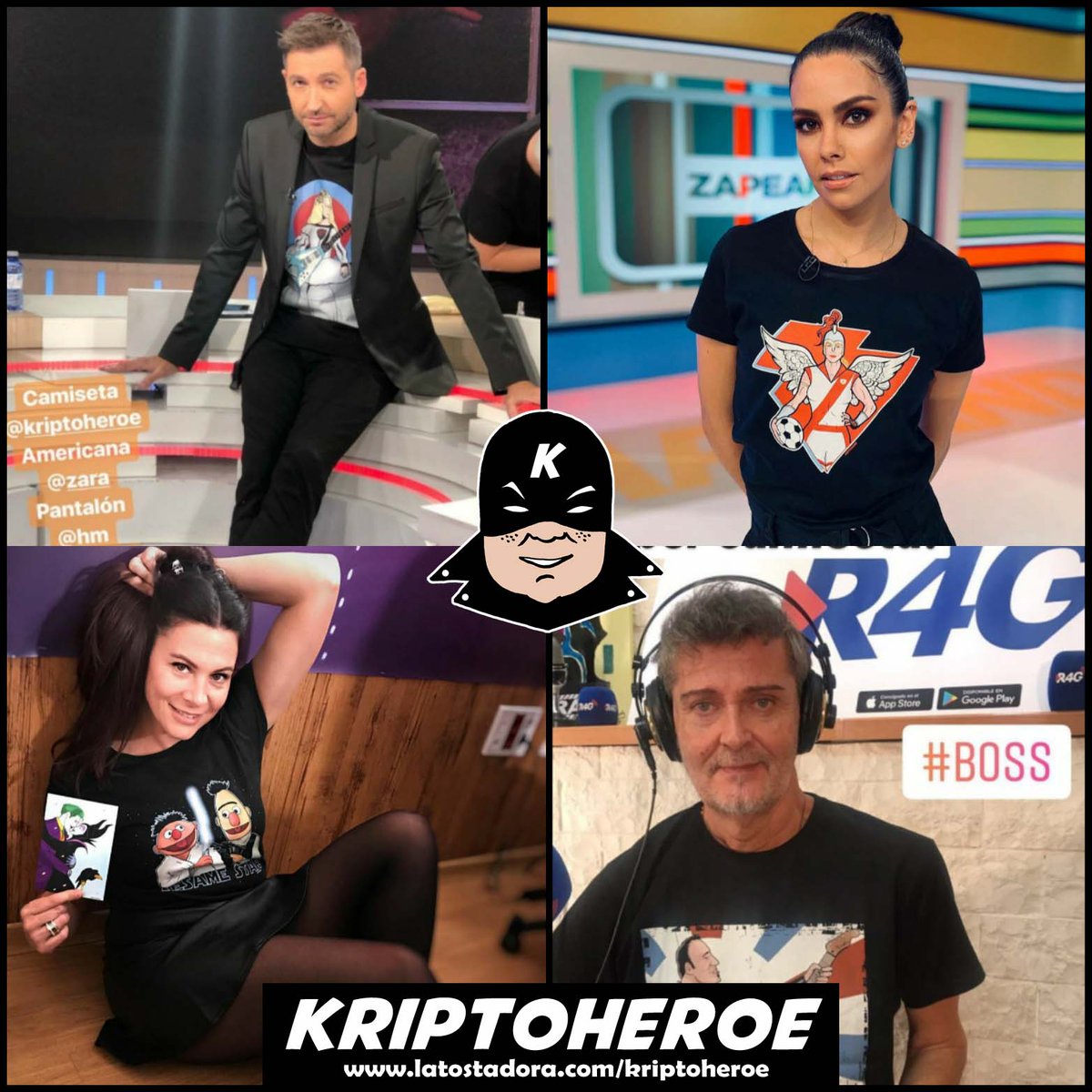 SERGIOGNUNEZ75's tweet photo. Encuentra nuestras camisetas Kriptoheroe en https://t.co/o39ifL8iLp

Miles de gracias a nuestros modelos Frank Blanco, Cristina Pedroche, Mar Montoro y Fernandisco 😊 https://t.co/52zwJWa3zV