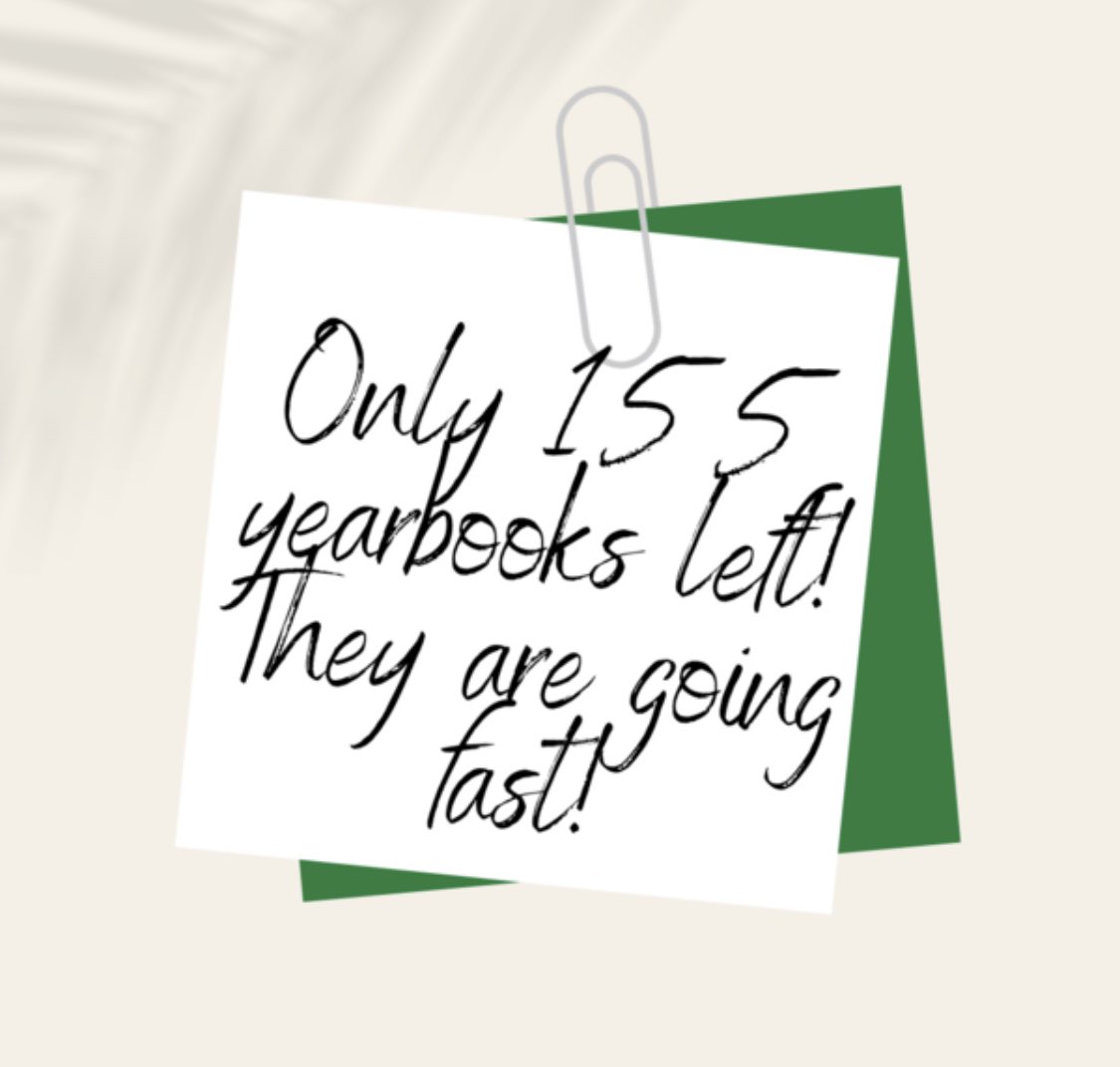 Our yearbooks are going fast! Buy yours online today at yearbookforever.com or buy one during lunch starting Tuesday, April 20th.