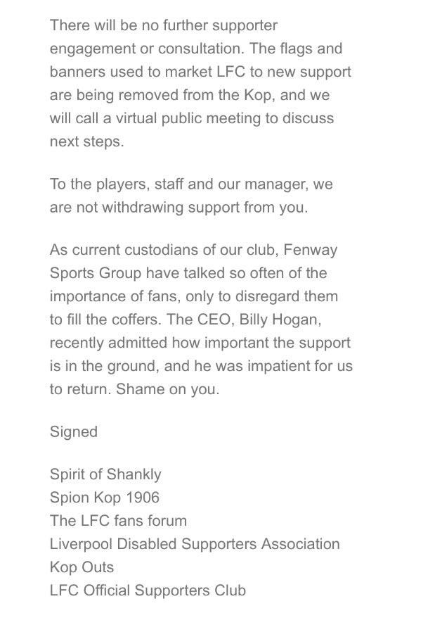 spiritofshankly's tweet image. European Super League : a statement. 

Link: bit.ly/3mZD43Y

@LiverpoolDSA @LFC_LGBT @LFCWSC @SpionKop1906 @LFCSupCom