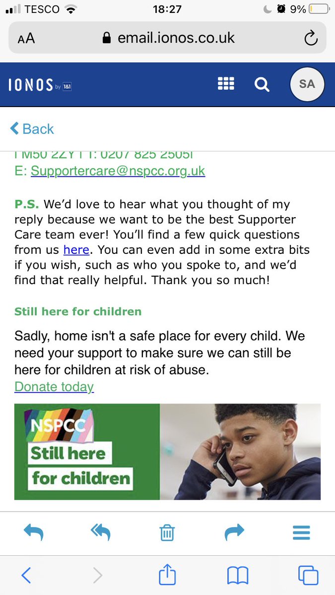 This is the latest response we have received from  @NSPCC ‘supporter care’ ( @peterwanless didn’t have the courtesy to reply himself). This is unacceptable. If Childline are no longer endorsing this video, they need to say why. All other unsuitable material must also be withdrawn