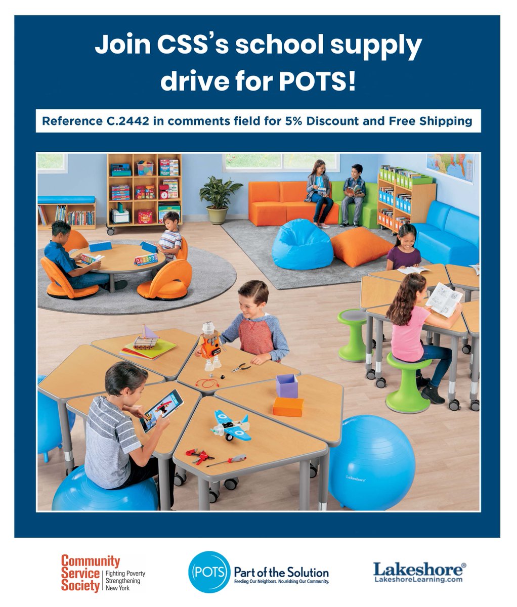 CSSYLC's tweet image. Join @CSSNYorg spring school supply drive for our partner org, @POTSBronx which served 1 million meals in 2019! @LakeshoreLM #service #community #impact #schoolsupplydrive #nyc lakeshorelearning.com/lists-and-regi…