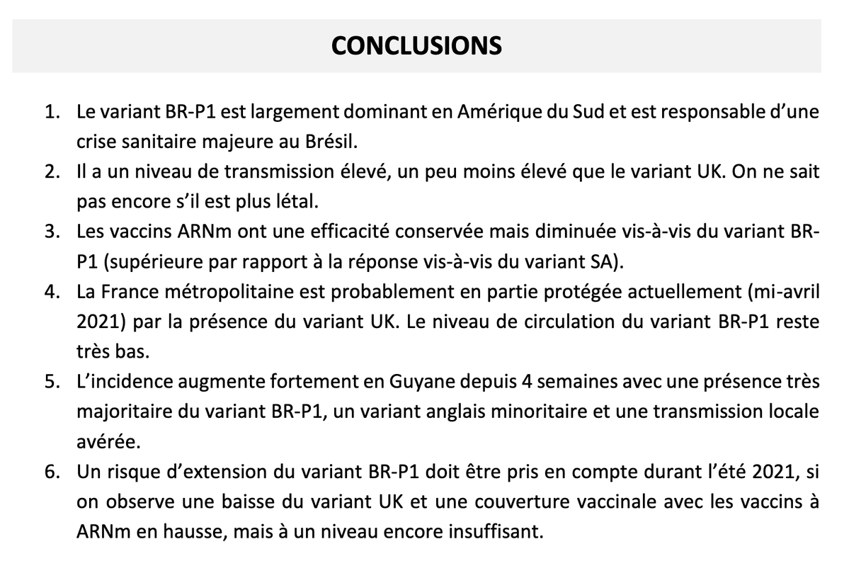 43/ Les conclusions (la seule chose lue par les politiques) contient une incohérence et une énormité:• la transmission est significativement plus élevée que B1.1.7• La présence de B1.1.7 ne protège pas de la circulation de P.1: les sous-épidémies sont indépendantes