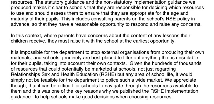 School leaders need to be aware that it doesn’t matter where resources come from/who has funded/endorsed them (inc  @NSPCC  @PSHEassociation). If they undermine the law or  #safeguarding it is the school who will be held responsible.  @educationgovuk have been clear about this.