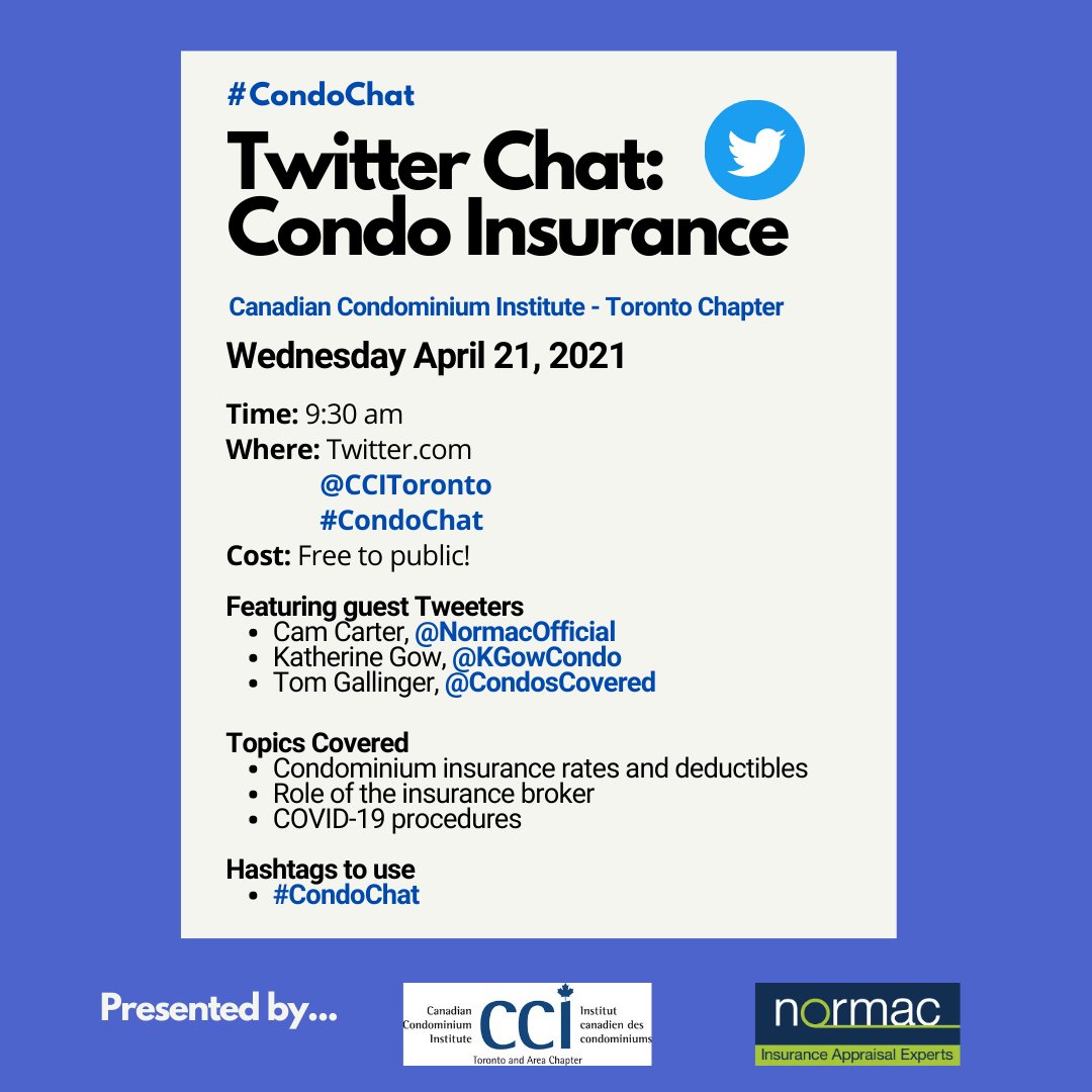 Our live Twitter chat on Condo Insurance is happening Wednesday, April 21, at 9:30 am! Meet our #CondoChat Guest Tweeter, Tom Gallinger, <a href="/CondosCovered/">Tom Gallinger</a>! Tom is Vice President at Atrens-Counsel Insurance Brokers. Tom will provide his expert analysis and answer your questions live!