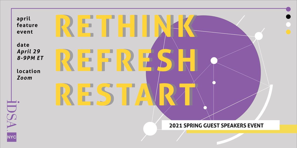 idsanyc's tweet image. Thursday, April 29, 8 pm - 9 pm ET
2021 Spring Guest Speakers Event - Rethink, Refresh, Restart 

Sign up: eventbrite.com/e/150769705247

#design | #industrialdesign | #productdesign | #IDSA | #IDSANYC