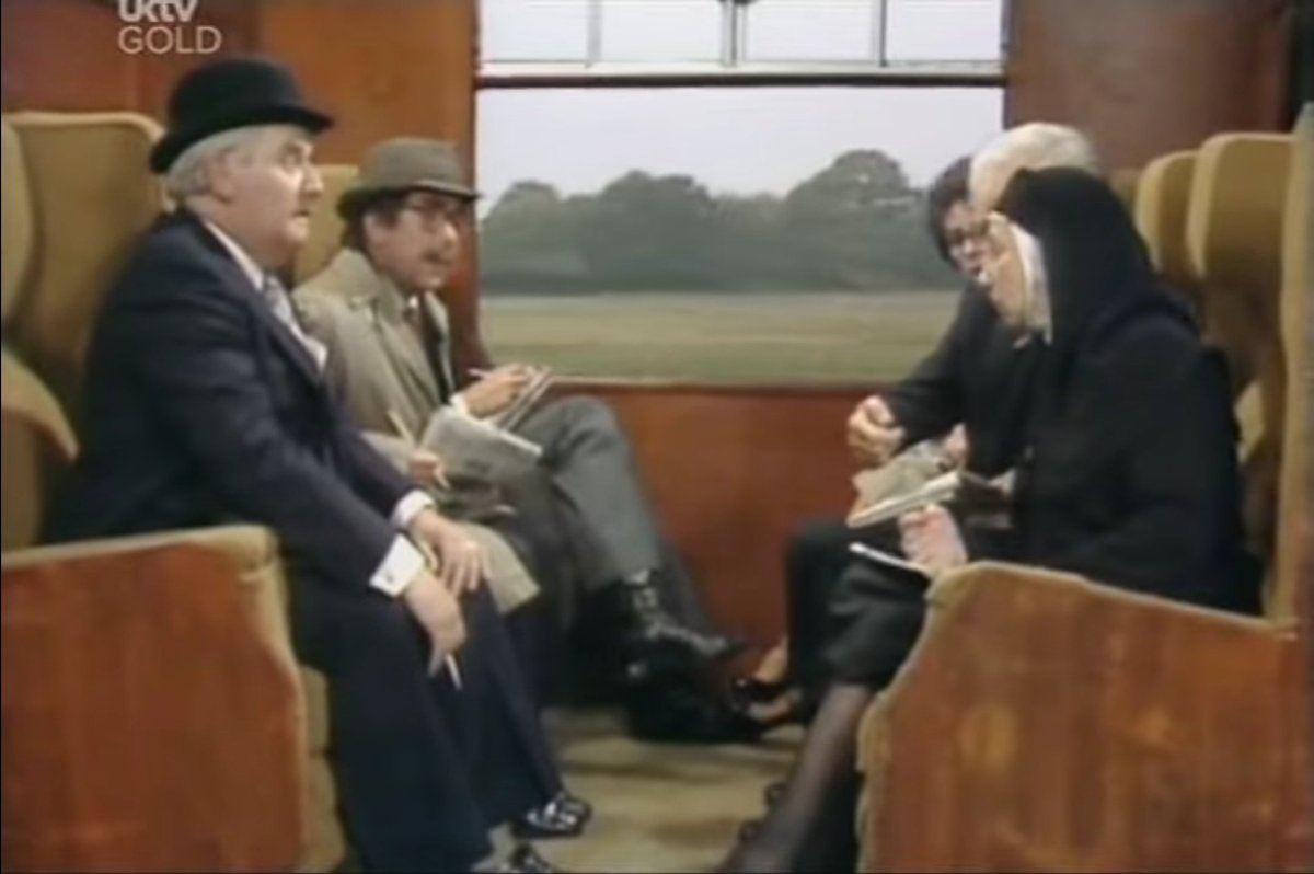 CameronYardeJnr's tweet photo. One more observation about The Fall and Rise Of Reginald Perrin. Was the railway carriage set tweaked and used for The Two Ronnies' crossword sketch? #SomethingSomethingIT https://t.co/qMII02xZJL