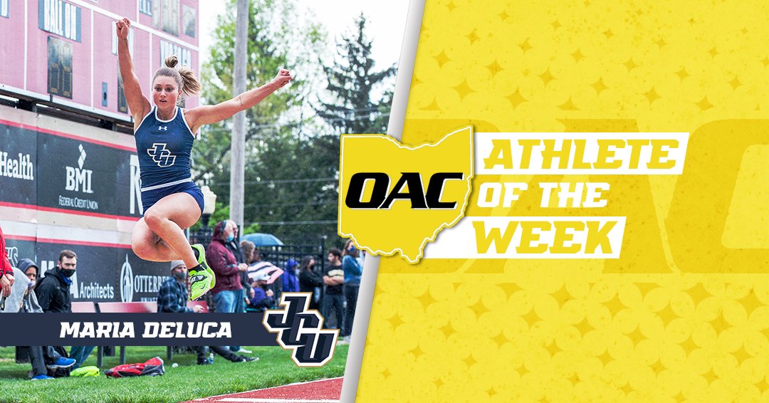 John Carroll Sports (@jcusports) on Twitter photo WT&F: Maria DeLuca leaps to her second career OAC Field Athlete of the Week award!
DeLuca now ranks Top 10 nationally in the Triple Jump and Long Jump 👀
📰: jcusports.com/news/2021/4/19…
#GoStreaks ⚡️ <a href="/JCUXCTF/">JCU Cross Country / Track&Field</a> WT&F: Maria DeLuca leaps to her second career OAC Field Athlete of the Week award!
DeLuca now ranks Top 10 nationally in the Triple Jump and Long Jump 👀
📰: jcusports.com/news/2021/4/19…
#GoStreaks ⚡️ <a href="/JCUXCTF/">JCU Cross Country / Track&Field</a>