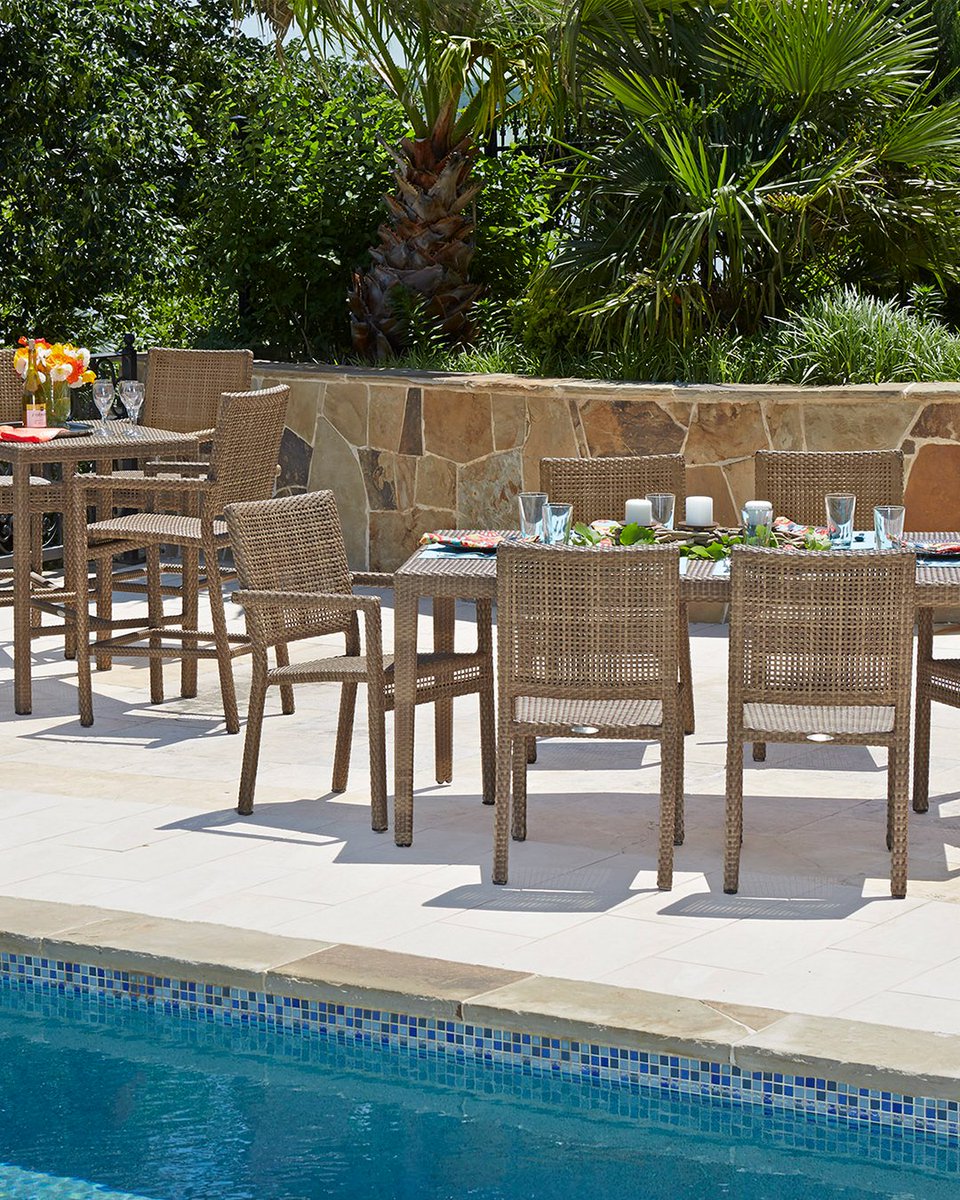 Our all-weather #woven furniture uses cutting edge HDPE fibers, hand woven over a painted aluminum frame. This combination of resilient, weather-resistant materials will last for years. 🙌