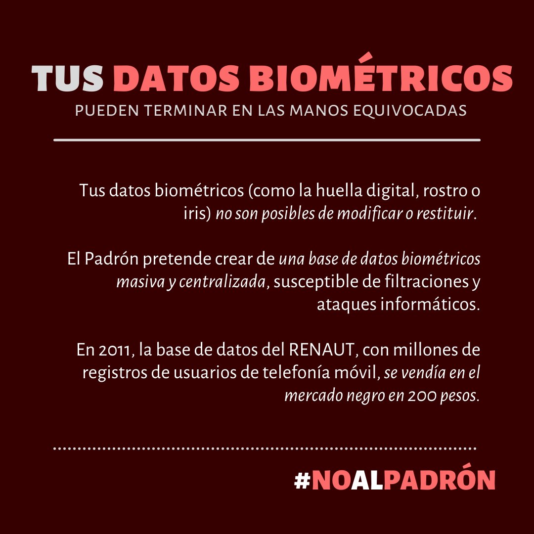 Si tus datos biométricos quedan comprometidos, las consecuencias para tu privacidad serán devastadoras ⚠️. #NoAlPadrón