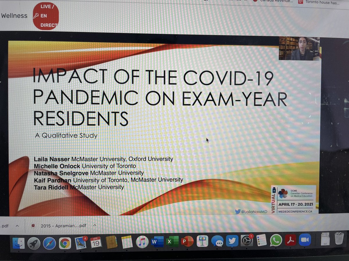 kaifpardhan's tweet photo. Great presentation from @LailaNassMD detailing the health and wellness impacts on residents from the @Royal_College and @FamPhysCan exam postponement in 2020. Important considerations as current and future disruptions likely inevitable. @MichelleOnlock @natasha7md #CCME2021 https://t.co/UZNN1RNShD