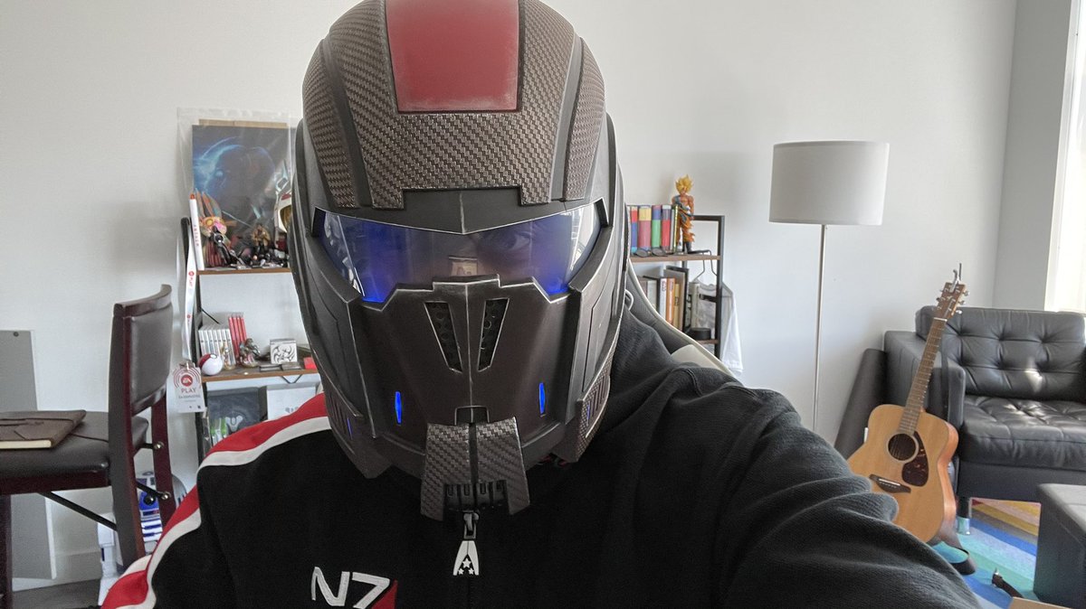 Commander Shepard N7 helmet and hoodie. 