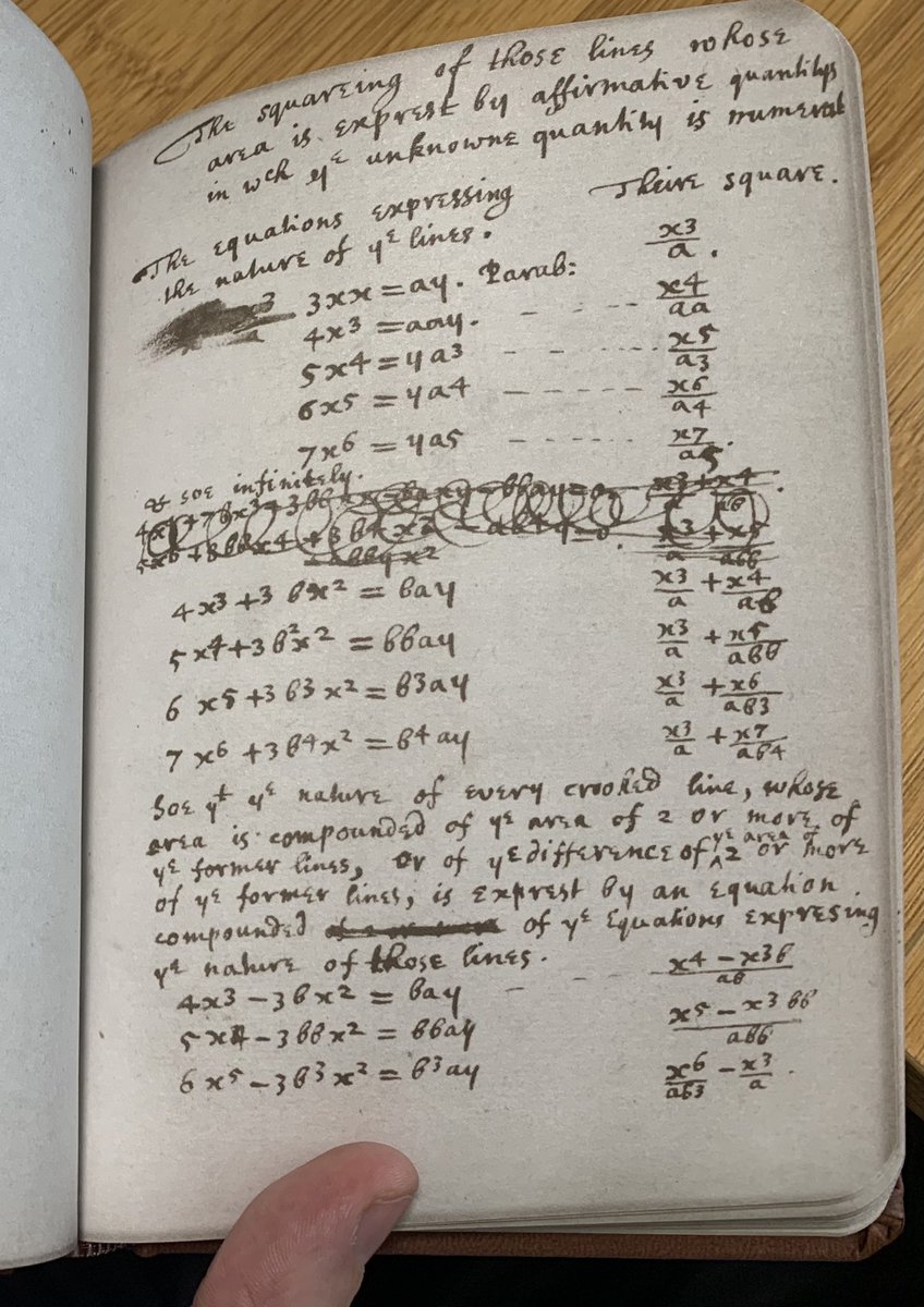 LongFormMath's tweet image. In his early 20s, in his small college notebook, Newton developed infinite series, the binomial theorem, differential and integral calculus, music theory, and more. Today I showed my Math History students an *exact* copy of that notebook. Exact—down to the last smudge!