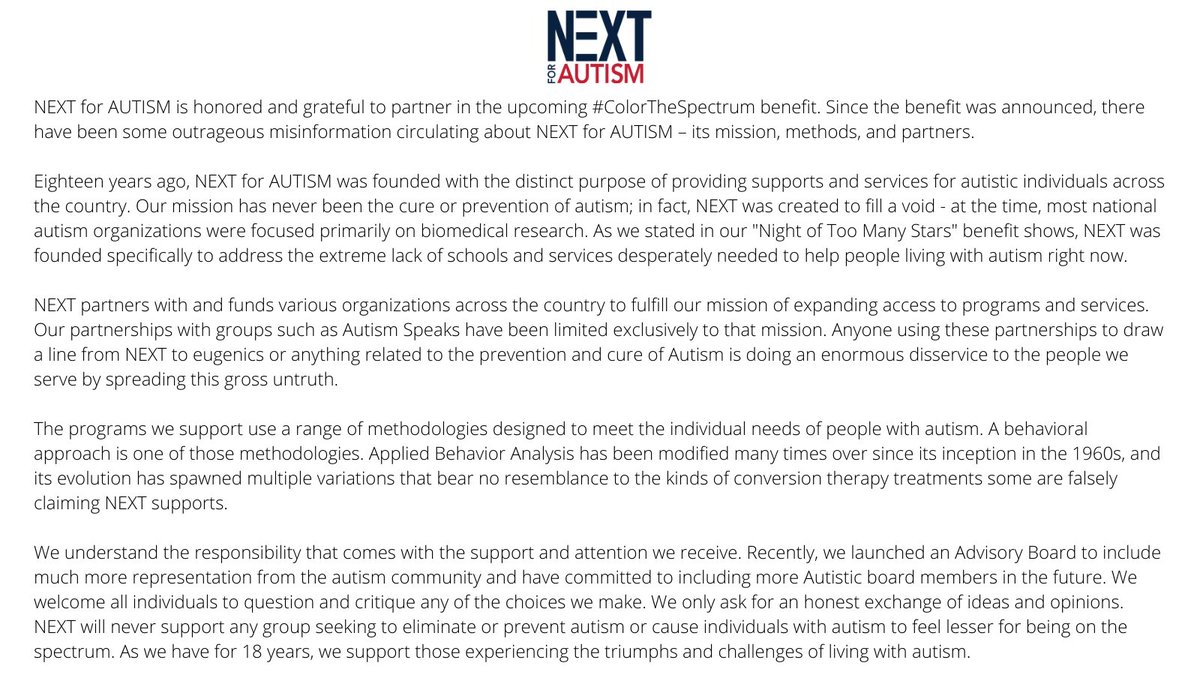NEXTforAUTISM's tweet photo. There have been inaccurate and outrageous accusations being leveled at our organization. Please read the below for the truth about what NEXT for AUTISM supports and stands for. For more information on the work we do, please read this FAQ: https://t.co/jCMgcfEkIm https://t.co/Xd1kBSJoSg