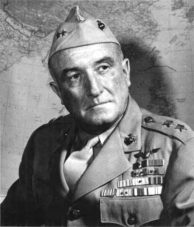 ...at Leyte.The indulgence of Adm. Turner, & his air staff officer Capt. Dick Whitehead, by Adm. Nimitz, Gen. Buckner and USMC Gen Patrick Mulcahy (photo) over a matter of inane protocol ate all the time MeGee had to exercise his CAS control system with the units involved82/