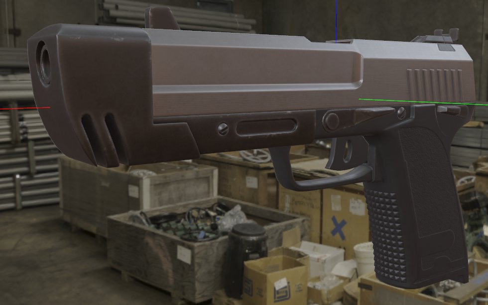 Here's a new asset to hold you over until we're ready to show off maps; the pistol we showed off earlier, now finished!
Model by <a href="/JosephtheKP/">JosephtheKP</a> , implementation coming soon!

Screenshots are in-engine.