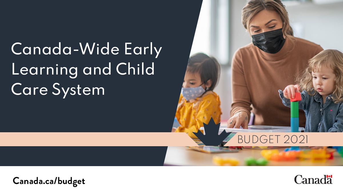 FinanceCanada's tweet photo. #Budget2021 proposes to cut child care fees by 50% by 2022 and work with provincial, territorial, and Indigenous partners to deliver a high-quality, accessible child care system with $10 per day average fees. https://t.co/UE5GXJMEme https://t.co/OKLepesay3