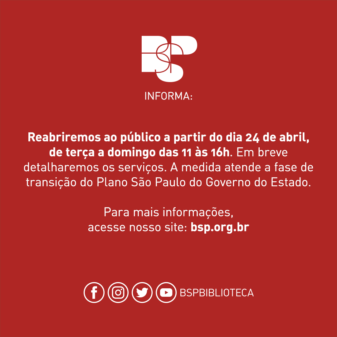 #BSPacessível: Reabriremos ao público a partir do dia 24 de abril, de terça a domingo das 11 às 16h. Em breve detalharemos os serviços. A medida atende a fase de transição do Plano São Paulo do Governo do Estado. Para mais informações, acesse nosso site: bsp.org.br.