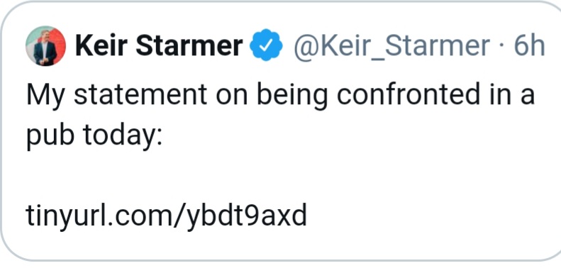 ecPolitics_j's tweet image. Starmer has no statement on being confronted after being told to leave a pub today. 

Even the fake link is a mis-direction to bamboozle people to register to vote, definitely not vote for Labour the party with the #DoNothingApproach agendas &amp;amp; mind games