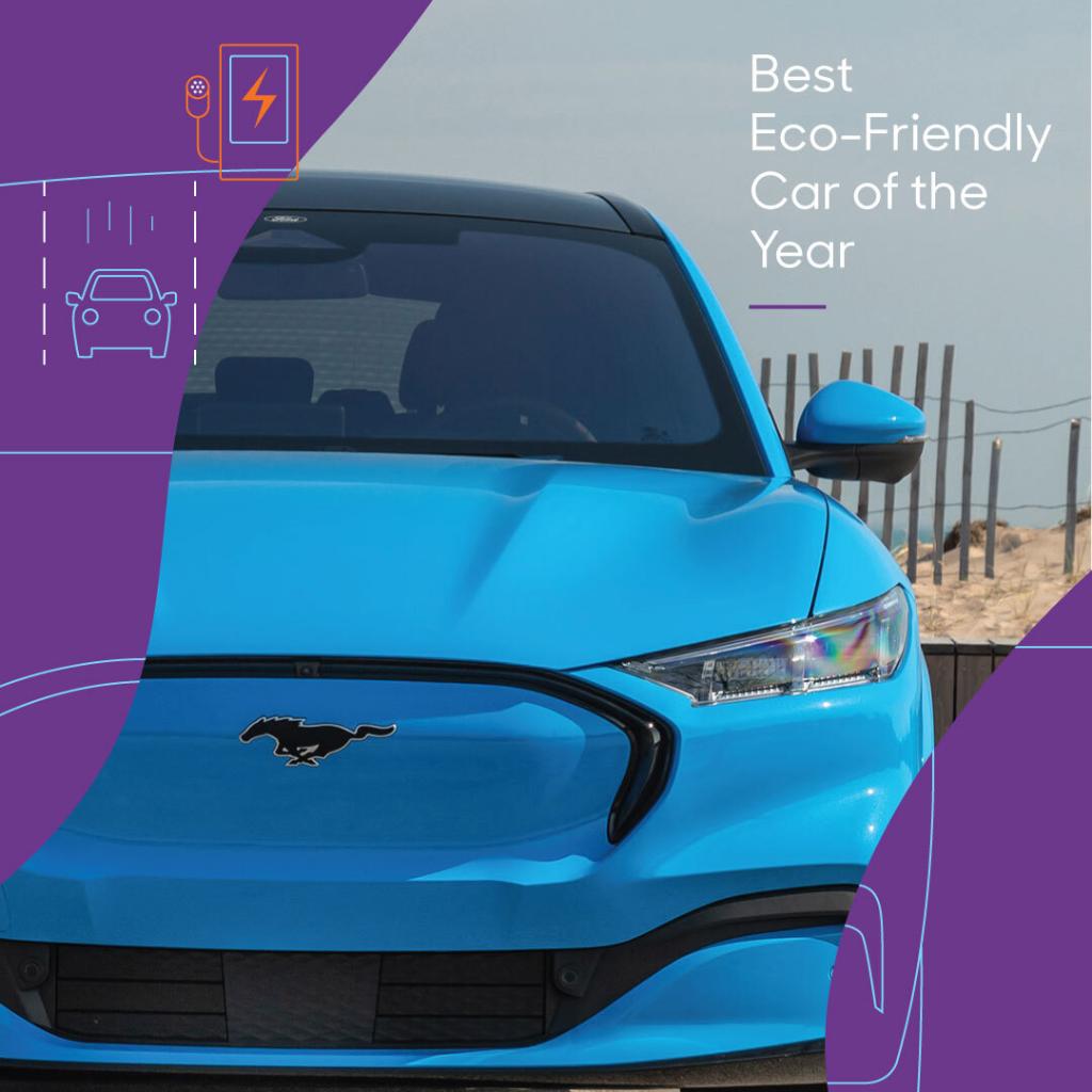 carsdotcom's tweet image. Congratulations to our 2021 Best Eco-Friendly Car of the Year, the 2021 @Ford Mustang Mach-E.

It has the body style, range, efficiency, charging capacity, design and nationwide availability to give EV sales a jolt like no model before it — and not a moment too soon. 👏 🏆
