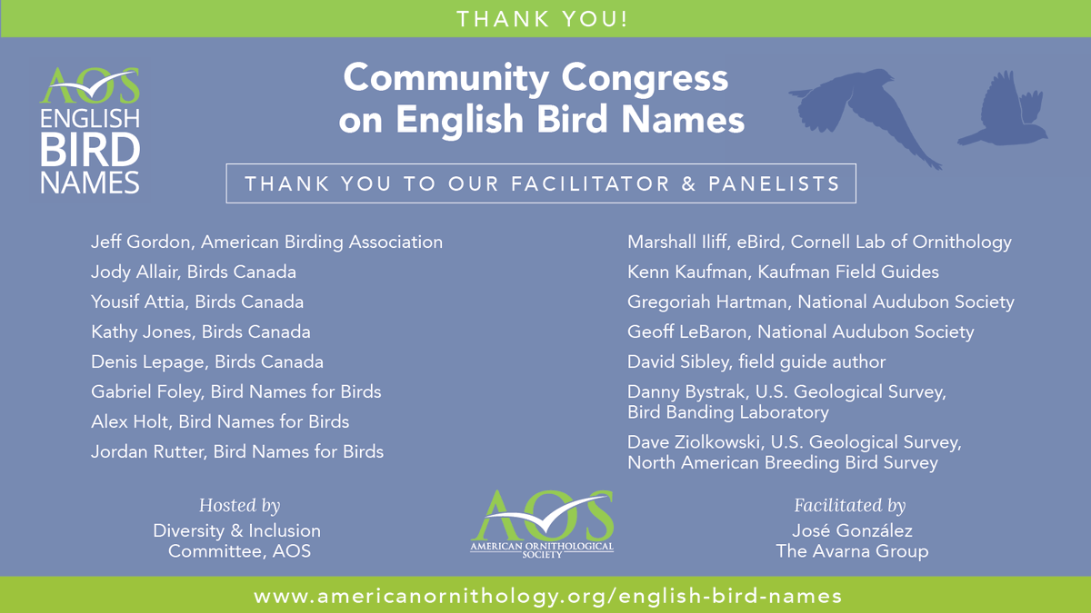 AmOrnith's tweet photo. AOS Diversity & Inclusion Comm thanks everyone who participated in #CommunityCongress on #EnglishBirdNames. Thank you to the panelists for generously sharing their perspectives.
#ornithology #birding (🧵) https://t.co/nvW8ZBxrl3 1/3 https://t.co/dhrYflgPaT
