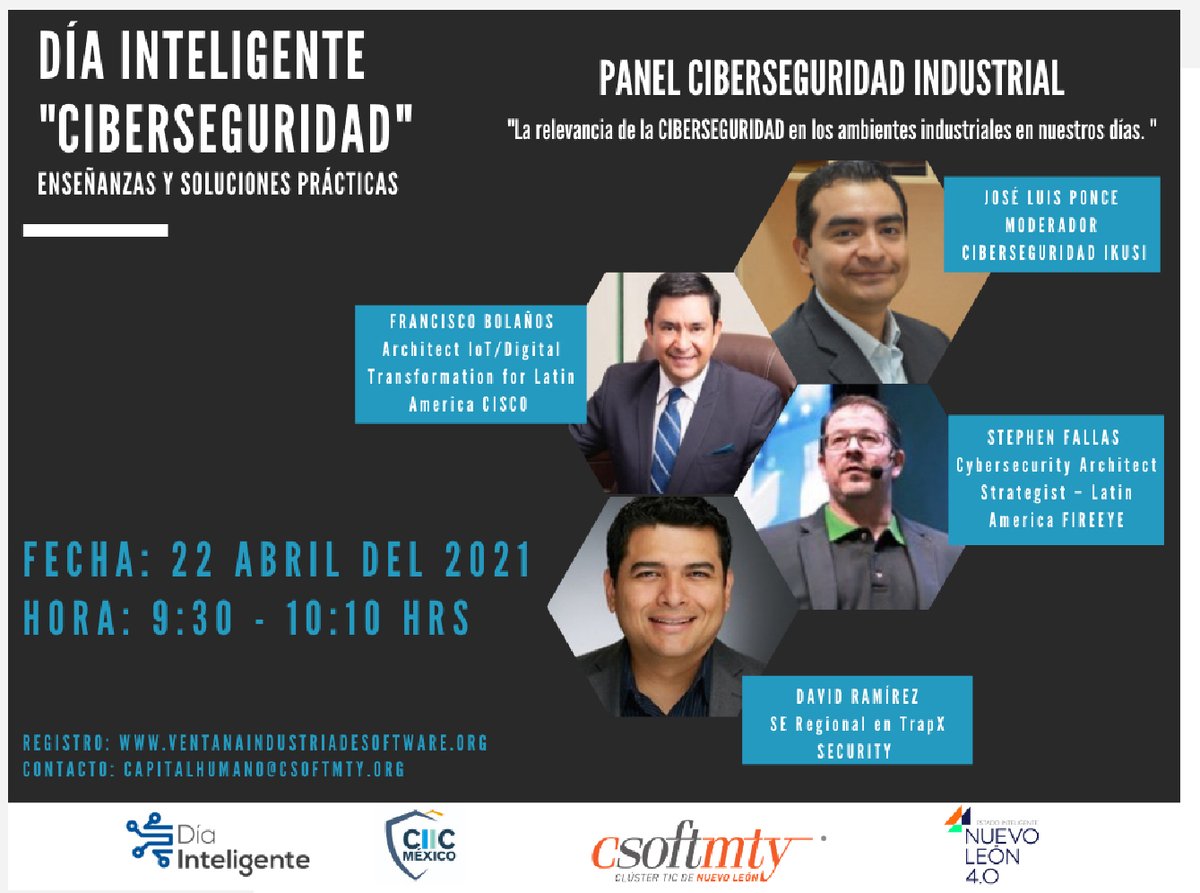 TrapxO's tweet photo. #TrapX #México Informa
Participe en el #DiaInteligenteDeCiberseguridad del #CSOFTMTY e #ikusi el 22 de abril  registro en https://t.co/s7pH0NFozI  Participará #TrapX y el Ing. #DavidRamírezTrapx https://t.co/VdO8TH6Iwk