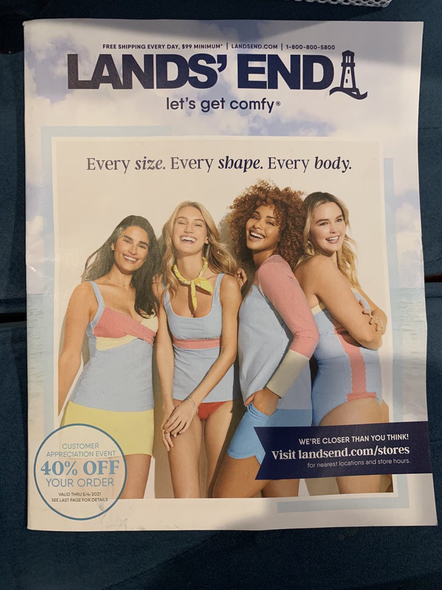 Orora's tweet photo. @LandsEnd Is this a joke? 4 skinny, light-skinned, young, conventionally attractive, cis women are “Every size”and “Every body”? #BodyPositivity  #YerDoinItWrong #EffYourBeautyStandards https://t.co/72wAU8aQwA