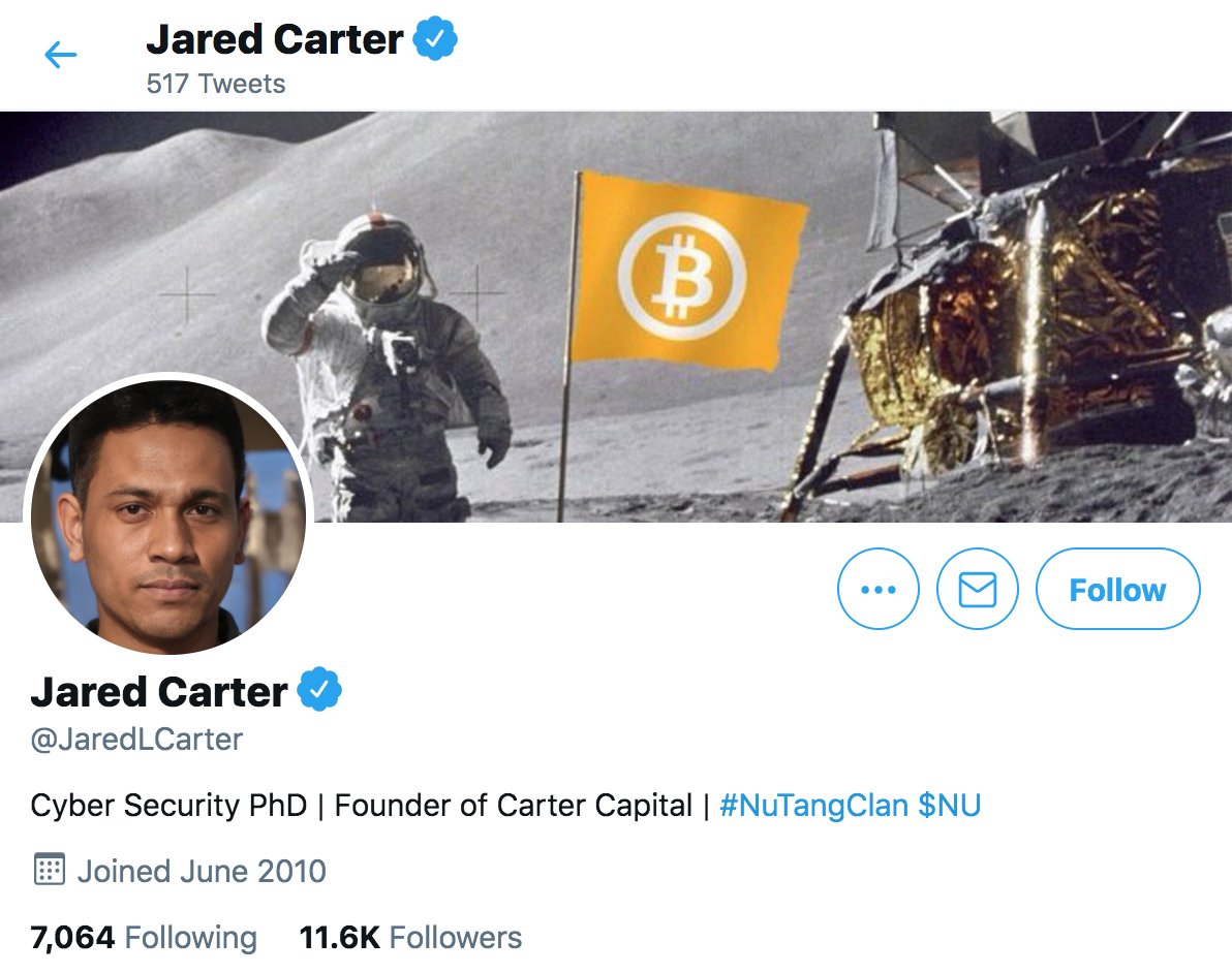 Meet  @JaredLCarter (permanent ID 150677979), a "Cyber Security PhD" with a GAN-generated profile pic and a blue verification checkmark.(GAN = "generative adversarial network", the AI technology behind the fake face pics generated by  https://thispersondoesnotexist.com )cc:  @ZellaQuixote
