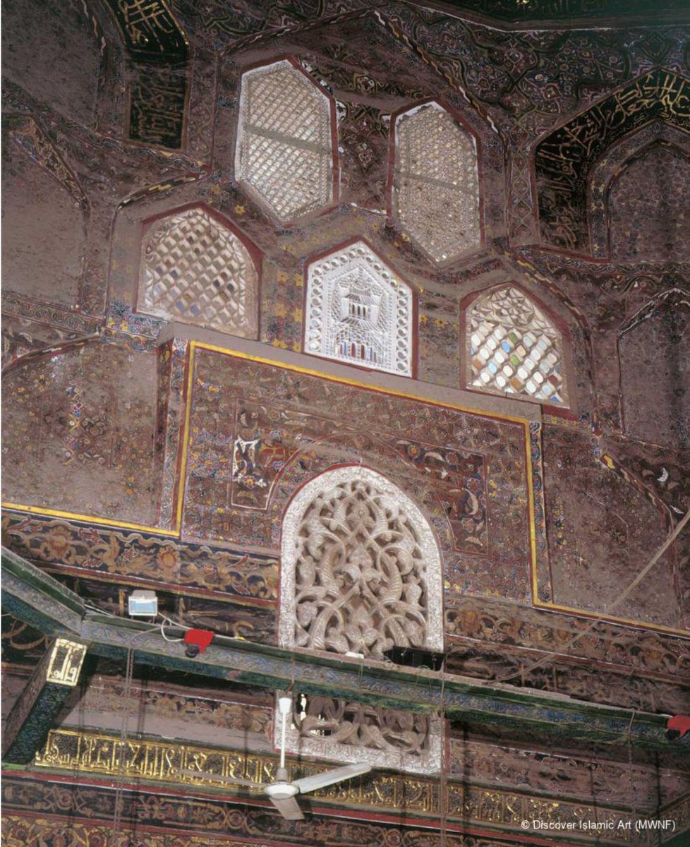 Yet the mausoleum, like many of the medieval monuments of Cairo, was in a precarious state. Its once-exquisitely-painted tiered muqarnas domes and golden-calligraphed wooden brackets had faded to a dark, dull brown through years of exposure to the city’s notorious air pollution.