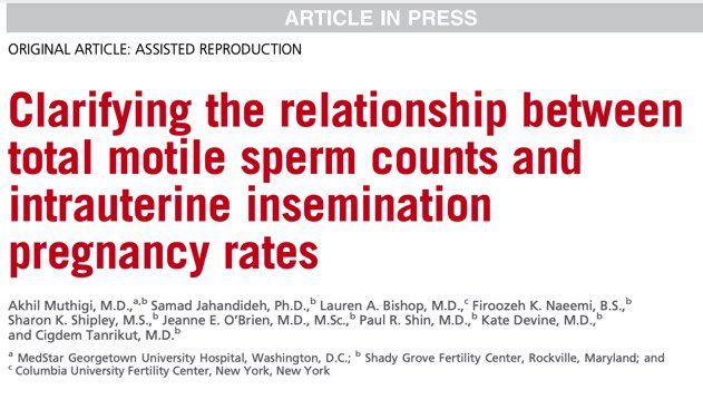 SSMR_malefactor's tweet image. Recent @FertStert data by @CTanrikutMD and @prs4p found that #IUI pregnancy🤰rates are optimized when total motile sperm count is 9 million/ml or more. Excellent data to guide patient care. @SGFertility #malefactor #maleinfertility