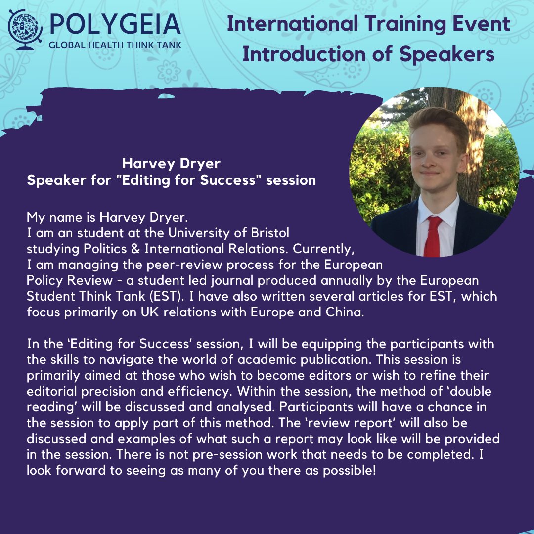 Harvey will be the speaker for the "Editing for Success" session. Join us and equip the skills to navigate the world of academic publication !!
Date: April 20 (Tue) and 21 (Wed) - 2 sessions per day starting at 14:00 
Platform: Zoom
Registration link: forms.gle/NfJLJWbo9vT2PP…