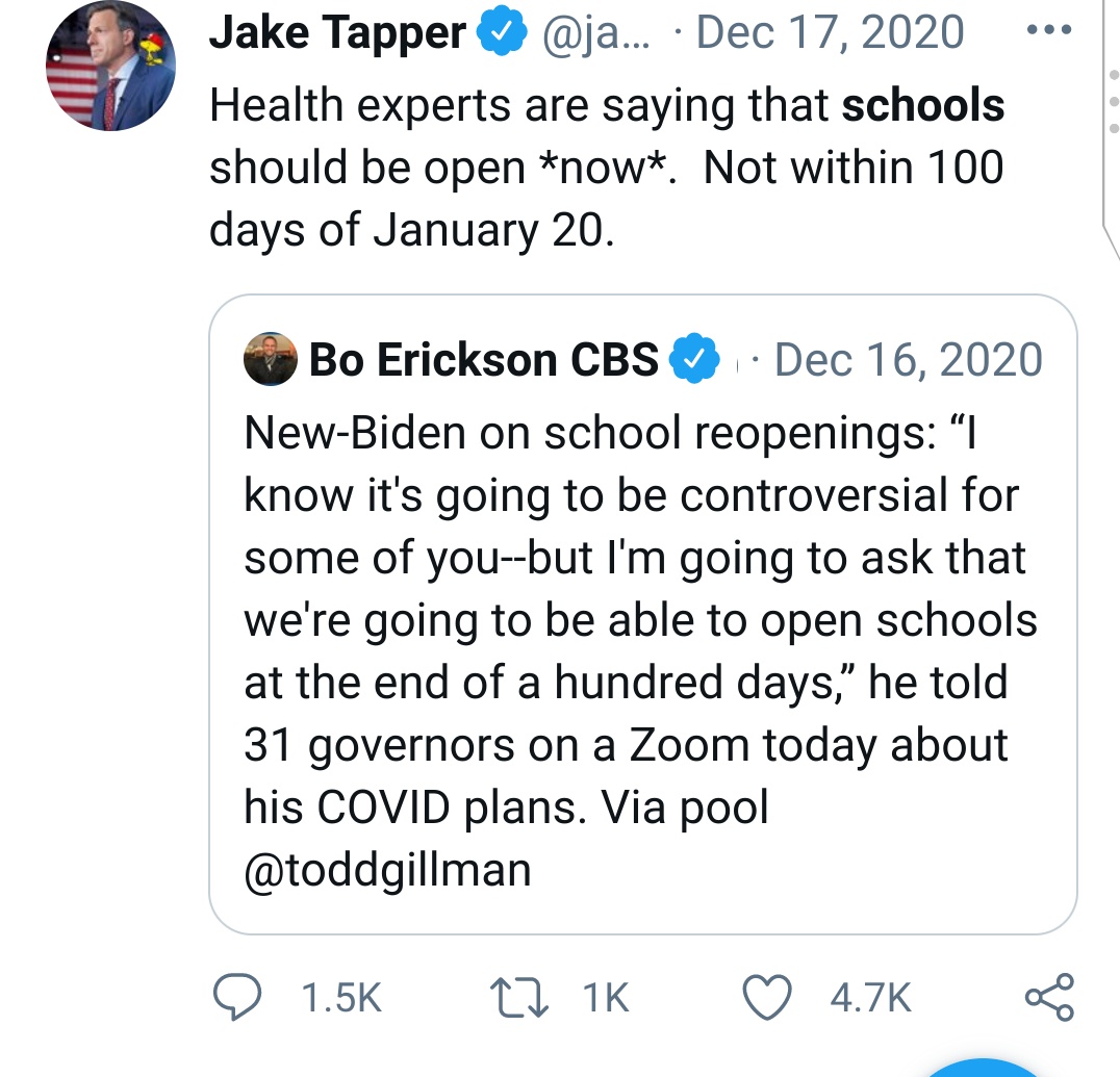As Trump Demanded Schools Reopen, His Experts Warned of ‘Highest Risk’ - The New York Times https://twitter.com/jaketapper/status/1282020490417188864?s=20July 11/12 and then December. Plenty of studies but a very flawed one highlighted when teams changed. 57k cases vs 70k cases. <crazypillsgif> <explainitlikeim5>