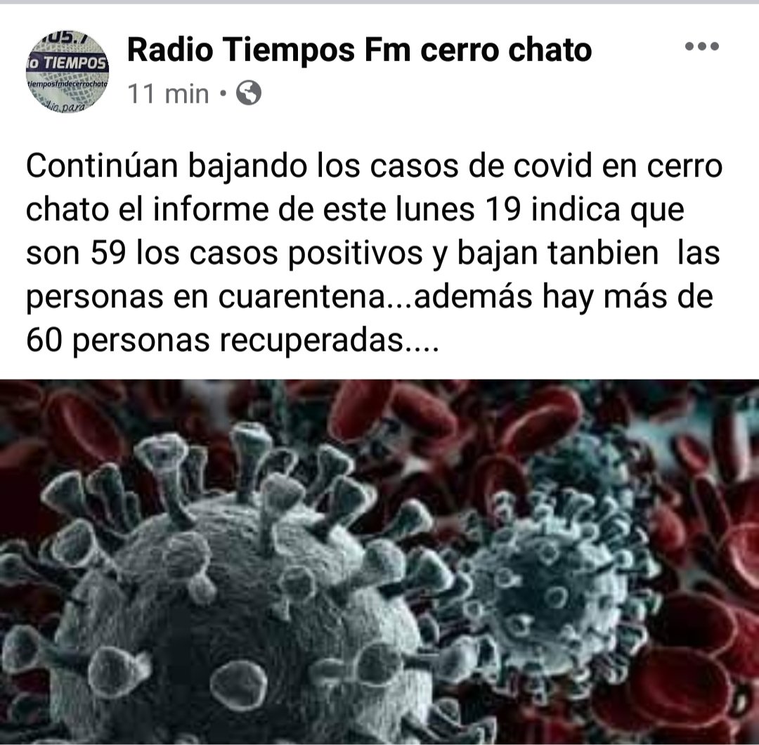 Están bajando los casos en cerro chato de covid 19...y se van recuperando más de 60...a seguir cuidándose