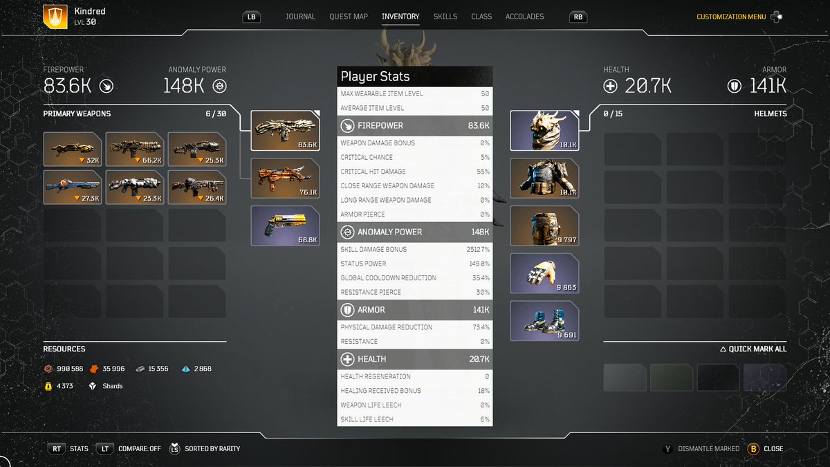 LSR_CasualCore's tweet image. Full L50 AP/CDR Gear, need to tick a few more CDR shards and a few weapons mods and it should be in its final form!!

#Outriders #filthiestcasuals #casualcore