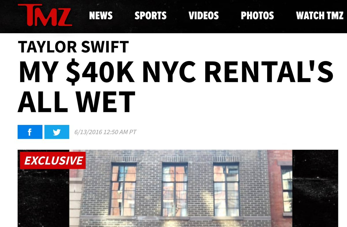13 june 2016: TMZ reports that taylor has rented a townhouse on cornelia street in new york, whilst her own apartment is undergoing renovations
