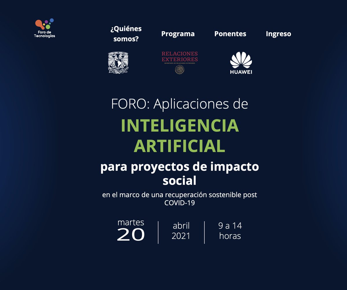 Aquí pueden registrarse al foro "Aplicaciones de Inteligencia Artificial para proyectos de impacto social": 
👉 iaysociedad.org
