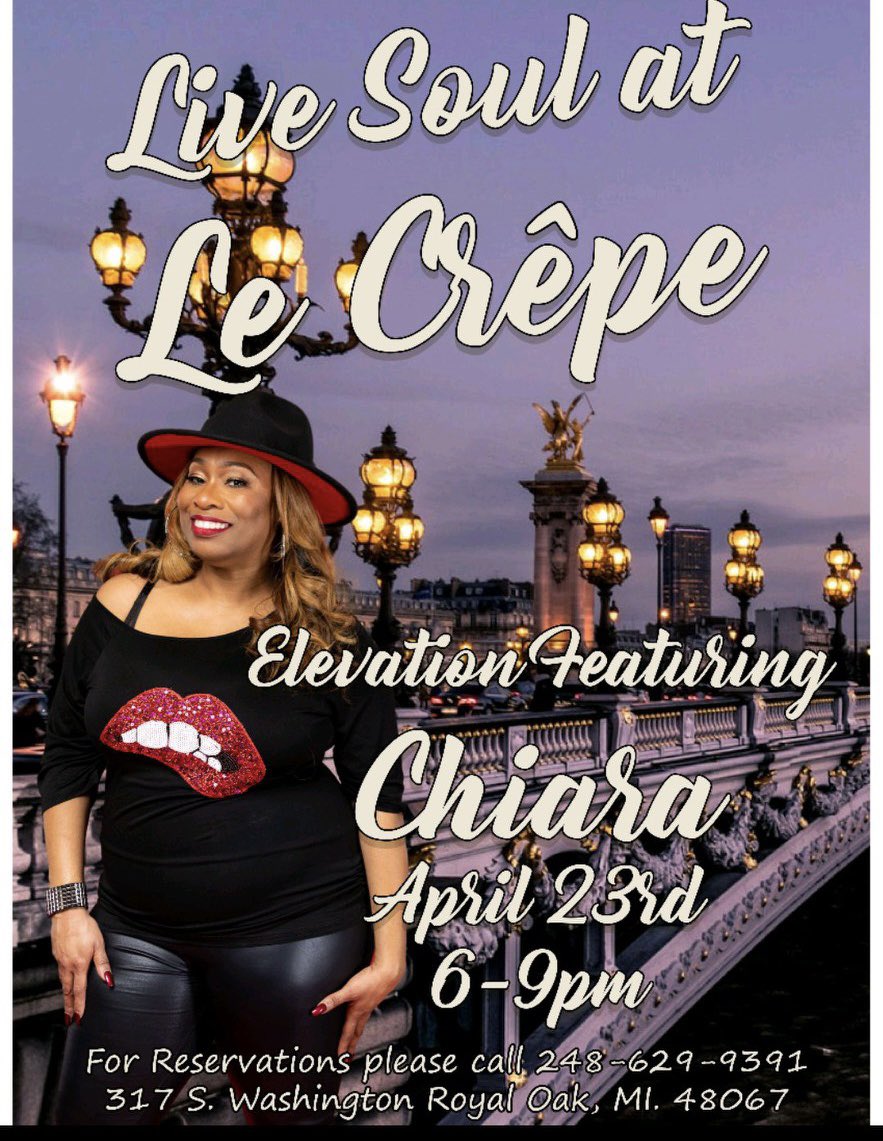 VibrantC08's tweet image. This Friday! I’m performing for the first time at Le Crepe Royal Oak!! 

Patio seating available w/ fire pits 
Reservations encouraged 
Full menu: lecreperestaurant.com/#

#chiarasings #performancealert #livesoulatlecrepe #livesoul #randb #detroitsoul #livemusic