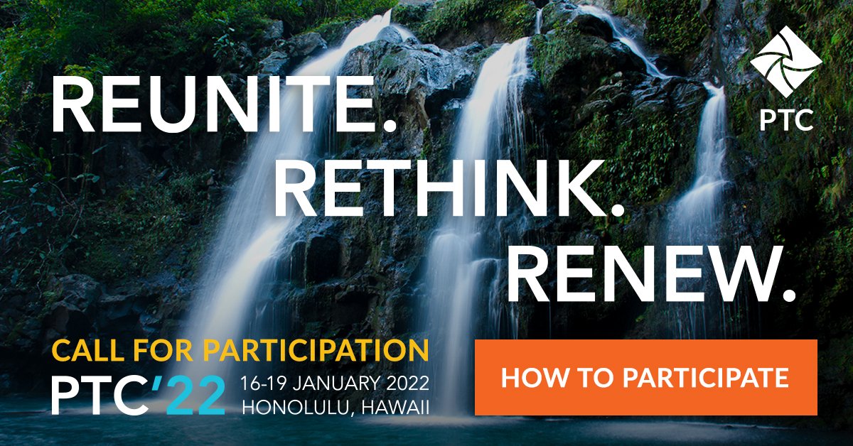 It’s that time of year — time to submit your proposal to participate in PTC’22: REUNITE. RETHINK. RENEW. Join us live in Honolulu in January of next year. 

ptc.org/ptc22/cfp/

PTC’22 Call for Participation is open. Show us what’s next in telecom. Submit today.