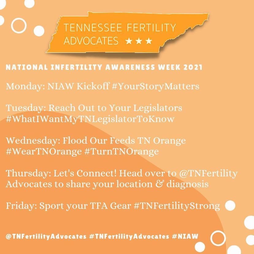 National Infertility Awareness Week 2021! #TNProFamilyBuildingAct #sb425 #hb1379 #1in6 #ProFamily #Buildingfamilies #TNfertilityadvocates #infertilityawareness #infertility #infertilitywarrior #tennesseeprofamilybuildingact