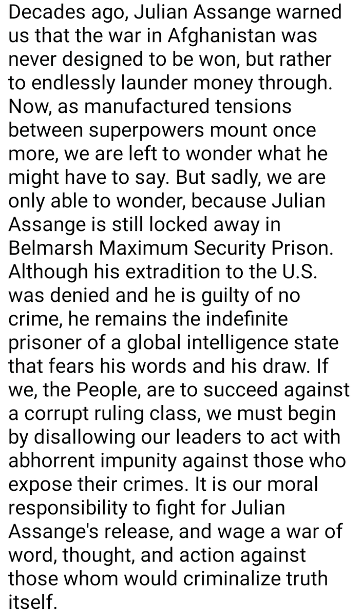 TheErrantFriend's tweet photo. Julian Assange's case, is about far more than the freedom of the Press to publish war crimes of the most powerful nation in history. It shows us the future direction our leaders are taking, and the deafness with they have been infected on a grand scale.
#Assange https://t.co/aAF7xSvkbE