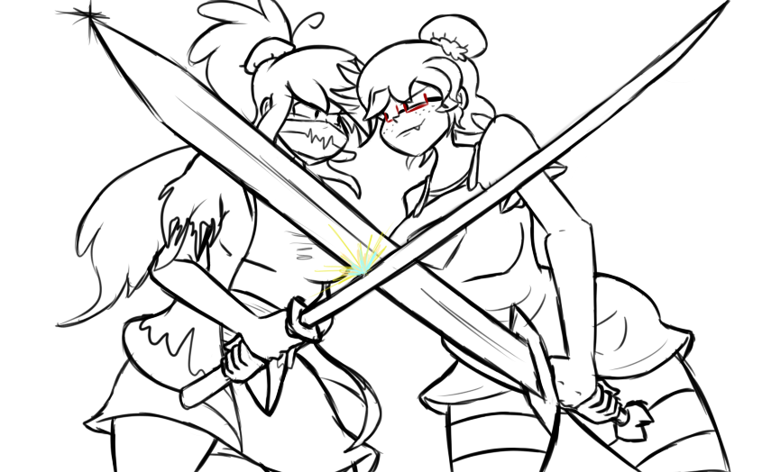 Cartoon56Draws's tweet photo. Oh I like what I am thinking here! Sonette vs. Lynn the 3rd! Katana vs. Broadsword! Just decided to do only a sketch of this so I can show off what I'm thinking of what to do in my Sin Kids Sci-Fi universe! (Not official attire, still wip.) #sinkids #lynnloudiii #sonetteloud https://t.co/Q78tfG3K7G