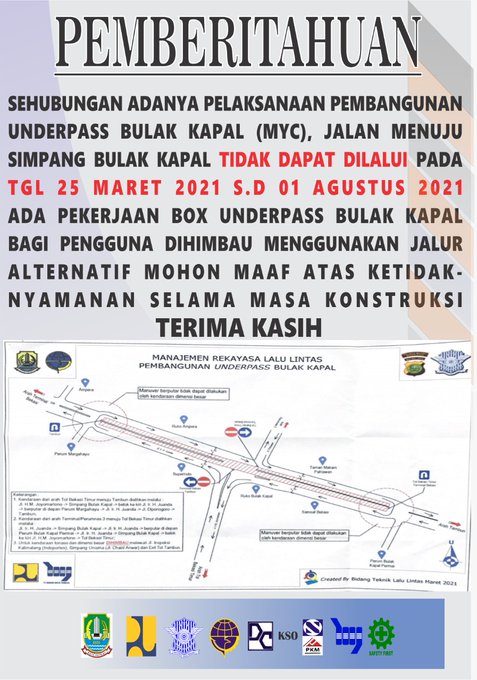 Pada tanggal 25 Maret sampai 01 Agustus Simpang Bulak Kapal tidak dapat dilalui karna adanya Pembangunan Underpass Bulak Kapal (MYC), Bagi pengguna Jalur dihimbau untuk menggunakan jalur Alternatif.