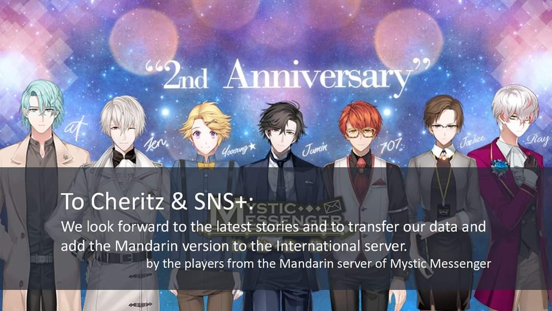 BCfish707's tweet photo. To @Cheritz_DL & SNS+:
We look forward to the latest stories in the Mandarin version and request an opportunity to transfer our data and add the Mandarin version to the International server.
by the players from the Mandarin server of Mystic Messenger
#RequestsToCheritzAndSNSplus https://t.co/sASiXxqGIS