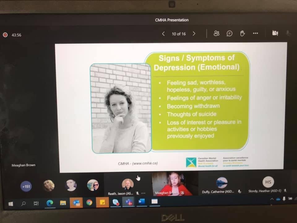mrsdartaylor's tweet photo. A great kick off to Riverview High’s Wellness Week with Meghan Brown of CMHA with strategies and skills coping for anxiety &amp;/or depression. Stay tuned each day to see who makes a virtual appearance! Anglophone East School District RHS 2020-2021 @ASDEcommunitys1 https://t.co/1RR1kcd7xH