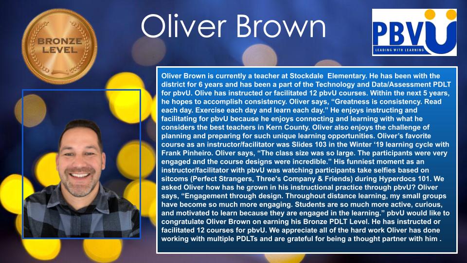 We are excited to celebrate @OliverBrown as a <a href="/pbvUniversity/">Panama University (pbvU)</a> Bronze level instructor/facilitator. He has used “Engagement through design” to grow in instructional practice. We are grateful for all he contributes to #pbvU.
