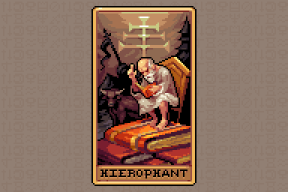 ReffPixels's tweet image. Pixelart version of The Hierophant (Tarot card) 📚📖
#pixelart #tarotcards
