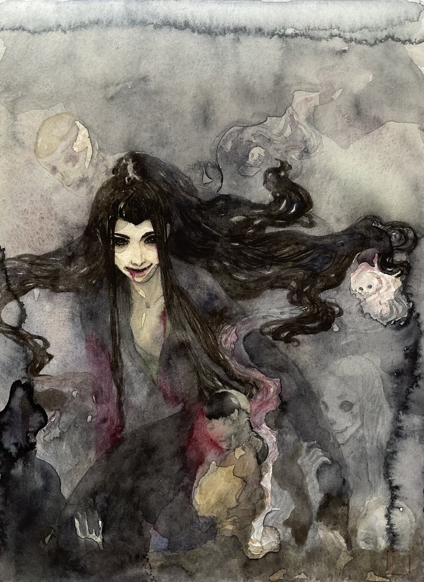 Dolldreamer4's tweet photo. “Ghosts reconing”. Finally finished. 
Xue Yang, injured and on the brink of death, being comforted or consumed by the ghosts. 
#xueyang #xueyangfanart #yicityarc #mdzsfanart #theuntamedfanart https://t.co/EnrsscXTre
